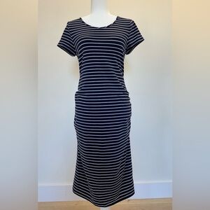 Isabel Maternity Dress Navy Blue Striped Size S